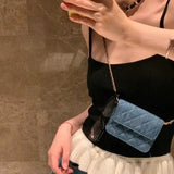 Denim Mini Messenger Bag Women Summer Rhombic Pattern Casual Y2k Purses Female Vintage Harajuku Solid Crossbody Bags