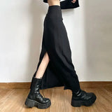 Skirts Women Ankle-length Black Split Hip Wrap Cool Korean Fashion High Waist Solid Simple High Street Chic Stylish All-match