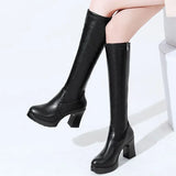 Shoes for Women Leather Very High Heel Footwear Elastic Winter Knee Shaft Ladies Boots Long Platform Novelty Demi-season Pu