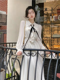 Sweet Preppy Style Long Dress Women Elegant French A Line Ruffles Casual Chic Office Robe Spring New Fashion Vestdios Mujer