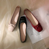 Woman's Flats Patent Leather Ballet Flats Bowtie Boat Shoes Low Heels Slip on Flat Shoes Woman Black Loafers Spring Autumn