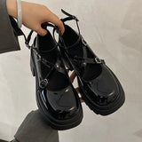 Patent Leather Ankle Strap Lolita Shoes Women Thick Heels Platform Mary Janes Woman Sweet Lovely High Heeled Pumps