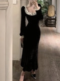 Autumn Women Vintage Chic Velvet Black Dress Long Sleeve Bodycon Evening Party Dresses Female Fashion Chic Prom Vestidos Mujers