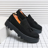 Suede Leather Mens Driving Footwear Slip on Man Formal Shoes Brown Thick Soled Business Shoes Driving Tassels Loafers Moccasins