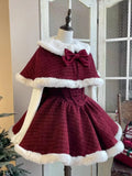 Christmas New Year 3 Piece Set Sweet Lolita Style Dress Sets Womens Elegant Chic Bow Plush Shawl Short Jackets Mini Skirts Suit