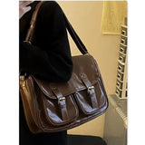 Large Capacity Brown Messenger Bag Women Vintage Soft Chic Pu Leather Handbag Female Harajuku Casual Crossbody Bags New