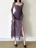 Winter Party Queen Purple Mature Sexy Beautiful Confident Elegant Graceful Women'S Translucent Thin Straight Dress