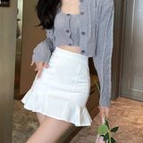 Chic High Waist Short Mermaid Skirt Woman Summer Solid Color Ruffles Mini Skirts Women Elegant A Line Skirt Ladies