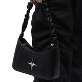 Vintage Pleated Star Black Women's Handbags Fashion Simple Trendy Shoulder Crossbody Bag Korean Y2k Girls Casual Top-Handle Bags