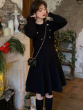 Autumn Black Knitted Dresses for Women Long Sleeve O-Neck Evening Party Dress Korean Fashion A-Line Sweater Vestidos Mujer New