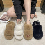 5CM Winter Women Fur Platform Slippers Fashion Big Size Flip Flops  Short Plush Flats Home Cotton Shoes Soft Ladies Slipper