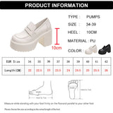 Black White Chunky Platform Loafers Women Autumn Thick High Heel Pumps Woman Slip On Pu Leather Goth Shoes Female