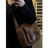 Large Capacity Brown Messenger Bag Women Vintage Soft Chic Pu Leather Handbag Female Harajuku Casual Crossbody Bags New