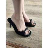 Slipper Mules Low High Heels Shoes Summer Best Street Look Females Square Head Open Toe bow Strappy Sandals Women