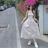 Elegant Beach Party White Midi Dresses for Women Summer New Korean Fashion Casual Sleeveless Slim Flower Female Clothing