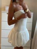 Women Strapless Bubble Mini Dress Solid Backless Sleeveless Bandeau Puff Bubble Party Dress vestidos