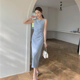 Elegant Evening Party Bodycon Midi Dress for Women Summer New Vintage Fashion Sleeveless Spaghetti Strap Casual Female Clothing