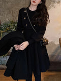 Autumn Black Knitted Dresses for Women Long Sleeve O-Neck Evening Party Dress Korean Fashion A-Line Sweater Vestidos Mujer New