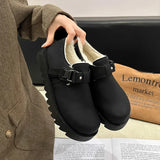 Black Plush Zapatos Mujer Round Toe Cozy Ladies Shoes Slip On Leisure Sapato Feminino Autumn Winter New Vulcanize Footwear 2024