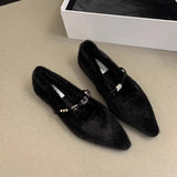 New Temperament Pointed Hair Shoes A Word Diamond Suede Shoes Autumn and Winter Lazy Warm Cotton Shoes Women