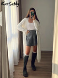 Knitted Pleated School Skirt Women Autmun Winter Sexy A-line Women's Skirt Solid Casual High Waist Short Skirts For Woman Black