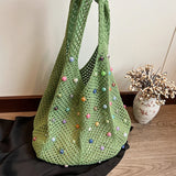 Woven Beaded Casual Women's Shoulder Bag New Fashionable and Versatile Large Capacity Tote Bag Shopping Handbag