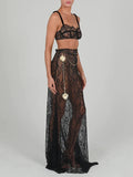 See Through Lace Two Piece Skirt Sets Women Crop Top And Maxi Skirt Sets Elegant Party Beach Sexy Two Piece Set