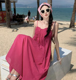 Summer Elegant Beach Midi Dresses for Women Fashions High Waist A-line Sleeveless Female Clothing Casual Vacation Sundress New