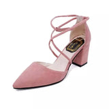 Ladies Shoes Pumps Footwear Block Heel Sandals for Women Pink Summer Pointed Toe Thick High Heels with Strap Chunky Heeled