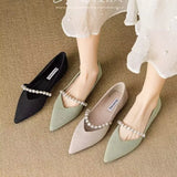 Women's Summer Footwear Pearl Pointed Toe Shoes for Woman White Moccasins Low Heel Elegant on Offer E Fashion Korean Style