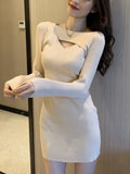 Autumn Hollow Out Knitted Dresses for Women Long Sleeve Solid Bodycon Casual Mini Dress Korean Fashion Vestidos Mujer Knitwear