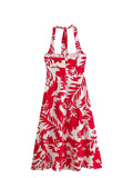 Elegant Woman Slim Backless Beach Party Long Dress Women Back Zipper Red Print Splicing Decorate Halter Neck Dress