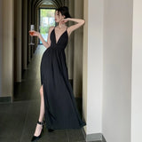 Elegant Black Long Bodycon Dress for Women Slim Sleeveless Fashion Backless Solid Party Evening Prom Dresses New Summer