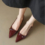 New Summer Women's Dress Shoes Patent Leather Slip on Pointed Toe Sandals Buckle Slingbacks Mid Heels Pumps Sandalias Mujer