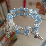 Design Star Chain Tassel Bracelet for Women Fantasy Blue Crystal Beads Elastic Rope Bracelet Best Friend Jewelry Gifts