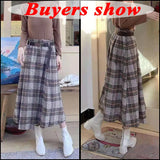 Rimocy Autumn Winter Women's Plaid Woolen Skirts with Belt Fashion Irregular Hem High Waist Skirt Woman A Line Long Skirts