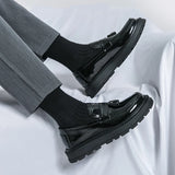 Korea Style Patent Leather Glossy Shoes Young Men's Fashion School Round-toe Shoes Black Business Dress Shoes Thick Bottom Shoes