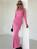 Black Bandage High Waist Long Dress Women's Long Sleeve Patchwork Fashion Elegant Party Dress Autumn Female Maxi Dress New