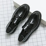 High Quality Black Men's Loafers Fashion Tassels Casual Patent Leather Wedding Business Shoes for Men's Dress Shoes Plus Size 46