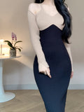 Vintage Long Sleeve Knitted Sweater Midi Dresses for Women Autumn Winter Elegant Party Korean Sexy Bodycon Female Clothing