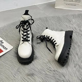 Footwear with Laces Women's Ankle Boots Combat Biker Short Shoes for Woman Lace-up Booties Platform Punk Style Chunky Boot Pu 39