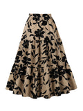 Autumn elegant floral print elastic waist bow belt casual party skirt