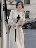 Sweet Preppy Style Long Dress Women Elegant French A Line Ruffles Casual Chic Office Robe Spring New Fashion Vestdios Mujer