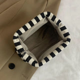 Summer Beach Clutch Bag for Women Striped Ruched Cloud Purse Large Capacity Canvas Dinner Bag Fashion Dumpling Bag Chic Hobo Bag