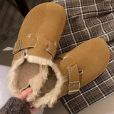 Fur Flats Cotton Slippers Women Slingback Shoes Winter  New Trend Fashion Cozy Home Flip Flops Short Plush Warm Botas Mujer