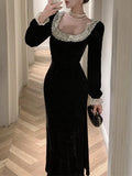 Autumn Women Vintage Chic Velvet Black Dress Long Sleeve Bodycon Evening Party Dresses Female Fashion Chic Prom Vestidos Mujers