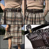 Rimocy Autumn Winter Women's Plaid Woolen Skirts with Belt Fashion Irregular Hem High Waist Skirt Woman A Line Long Skirts