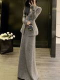 Winter Vintage Elegant 2 Piece Set Women V-neck Y2k Chic Kintted Skirt Suit Female Korean Fashion Casual Retro Sweater Set