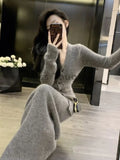 Winter Vintage Elegant 2 Piece Set Women V-neck Y2k Chic Kintted Skirt Suit Female Korean Fashion Casual Retro Sweater Set