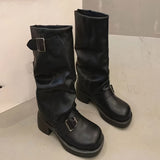 New Ribbed Western Style Mid-Calf Boot - Ladies' Black Fashion Boot with Lace-Up Closure and Chunky Heel